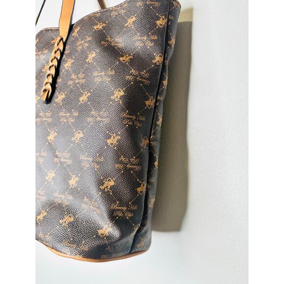 BEVERLY HILLS  POLO CLUB Brown Braided Handle Large Size Tote Handbag - Picture 14 of 14